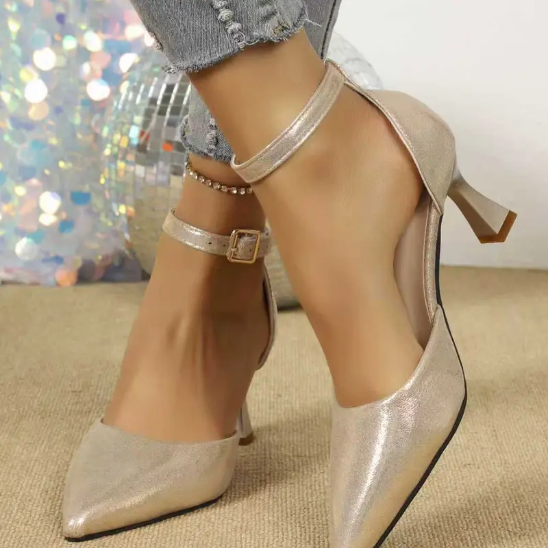 Spring Summer Women's Pointed Toe Stiletto Heels, Elegant Fashion Classic Luxury High Heel Sandals, PU Material, Sexy Style, Ankle Strap Sandal, Fashionable Footwear