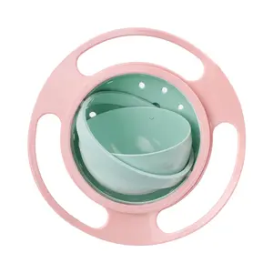 Magic Gyro Bowl 360 Degree Rotate Spill-proof With Lid Plastic Creative Dishes Practice Feeding
