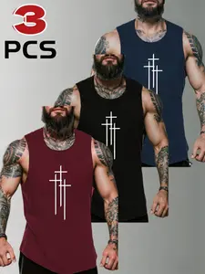 Men's Fitness Sleeveless Tank Top Lightweight Breathable Gym Shirt Sports Vests for Workout Training Sports ，3PCS