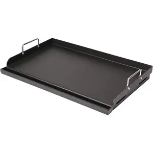 25 "x 16" pre cured non stick cast iron baking tray - suitable for gas and charcoal ovens. Universal flat top design, equipped with oil guide grooves, reinforced ribs, and raised side walls, is an ideal choice for party gatherings, camping picnics, and tr