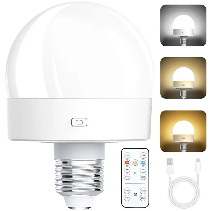 Rechargeable Light Bulb, 1 Count E26 Screw in Light Bulb with Remote Control, Dimmable & Timer LED Light Bulb for Non-hardwired Wall Sconce, LED Light