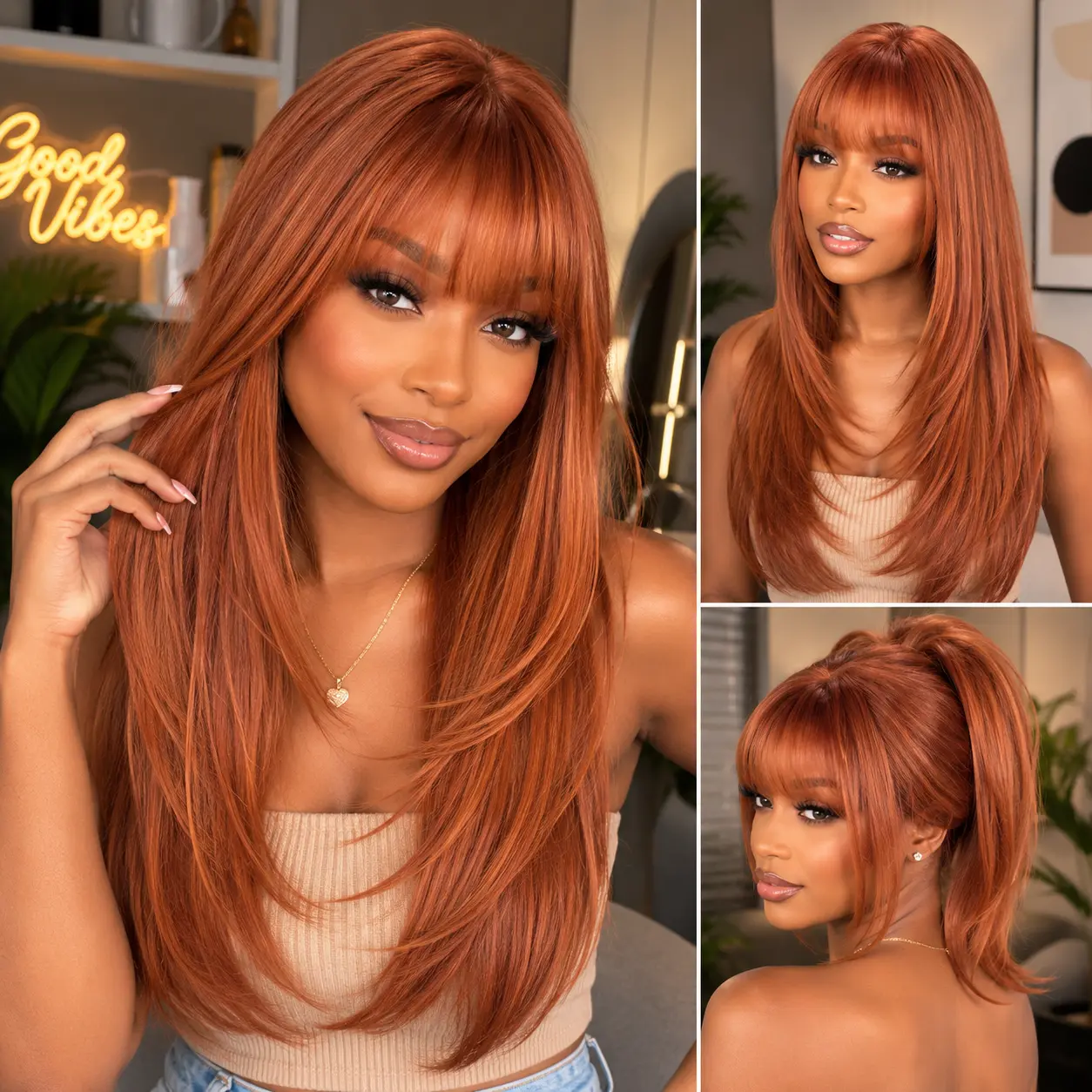 Long Wig with Bangs for Women,Realistic Scalp, Free Parting,Layered Hairstyle Synthetic Heat Resistant for Daily Party Use 26 inch