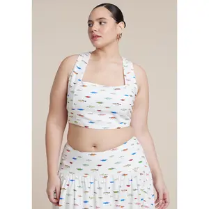 ELOQUII Women's Plus Size Printed Linen Crop Top