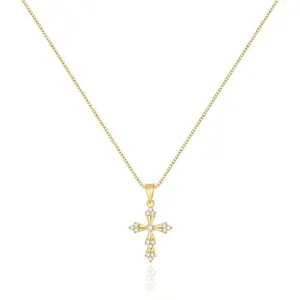 Cross Necklace for Women,Double Cross Necklace 14K Gold Plated Cross Pendant Necklace Dainty Gold Cross Necklaces for Women Trendy Small Cross Charm Necklace Simple Cute Choker Necklaces necklaceset