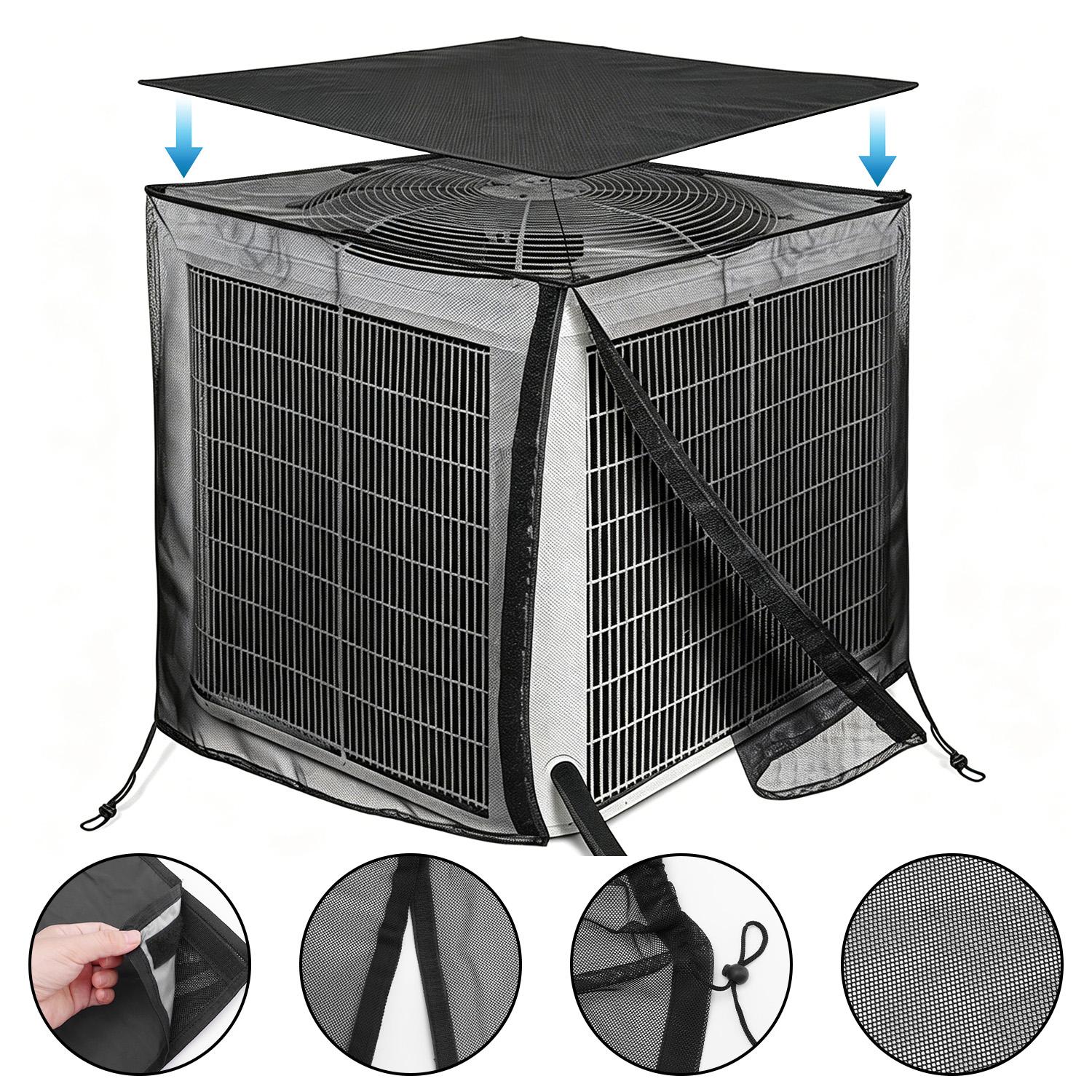 Air Conditioner Covers for Outside, Full Mesh With Detachable Waterproof Top, Breathable & All Seasons, Central AC Unit Protector Against Leaves, Weeds, Cottonwood and Debris(4 Sizes)
