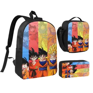17 Inch Dragon Ball 3-Piece Backpack Set, Waterproof Lightweight Travel Daypack with Lunch Box & Pencil Case for Teens Daily Use
