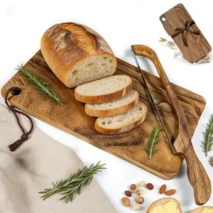 Magnetic Sourdough Bread Knife & Cutting Board Set, Wooden Bread Slicer Board with Stainless Steel Bow Knife, Double-Sided Serving Tray for Homemade Bread & Kitchen Gifts ocean resin