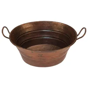 Oval Bucket Vessel Hammered Copper Sink with Handles