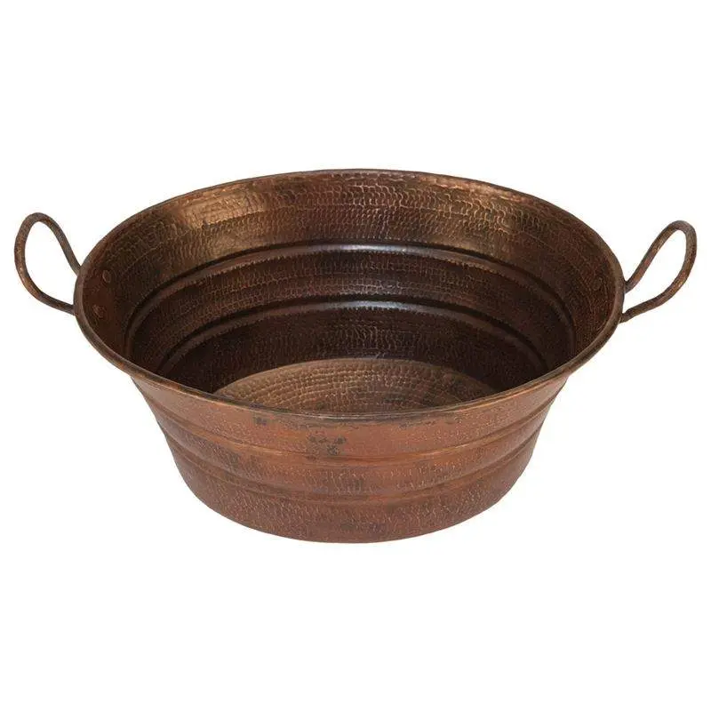 Oval Bucket Vessel Hammered Copper Sink with Handles