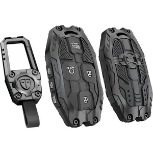 Heavy Zinc Alloy Key fob Case Cover with Keychain Compatible with Hyundai Loniq Elantra Sonata Santa fe Tucson Santa Cruz Palisade Veloster Key Shell Accessories (7 Button Black)