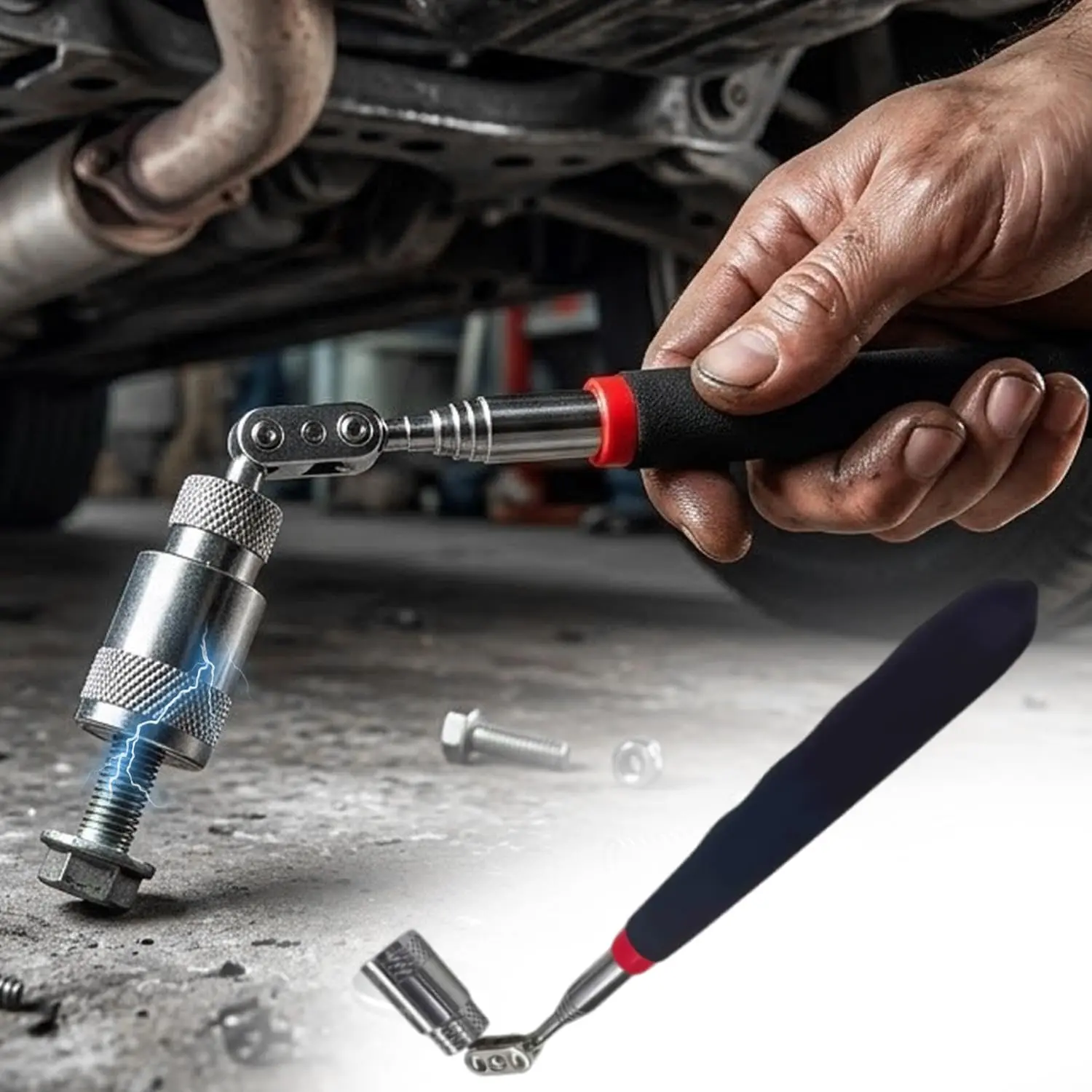 Joytutus LED Magnetic Pickup Tool - Stainless Steel Telescopic Retractable Tool, 8" Retract-31.5" Extend, 20lb Pull Force, Magnetic Head, Soft Non-Slip Handle, Rustproof Coat, Flexible Design for Craftspersons, Everyday Use