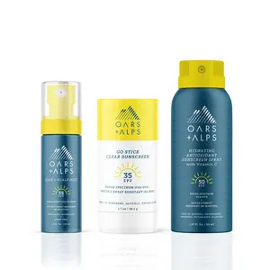 Oars + Alps SPF Travel Trio: Easy, Lightweight Sunscreen for On-The-Go | Includes Clear Sunscreen Stick, Travel Size Sunscreen Spray, and Face + Scalp Mist