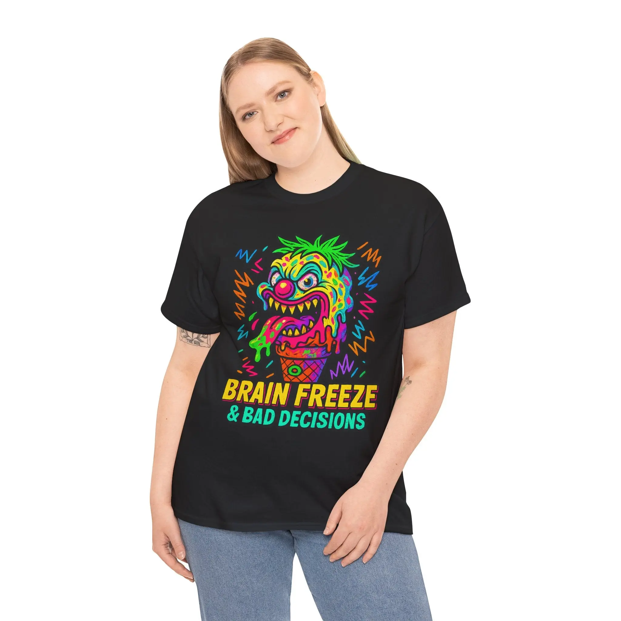 Brain Freeze & Bad Decisions  Limited Edition Neon Ice Cream Monster Tee  Gildan 5000  Illuminasty Drop