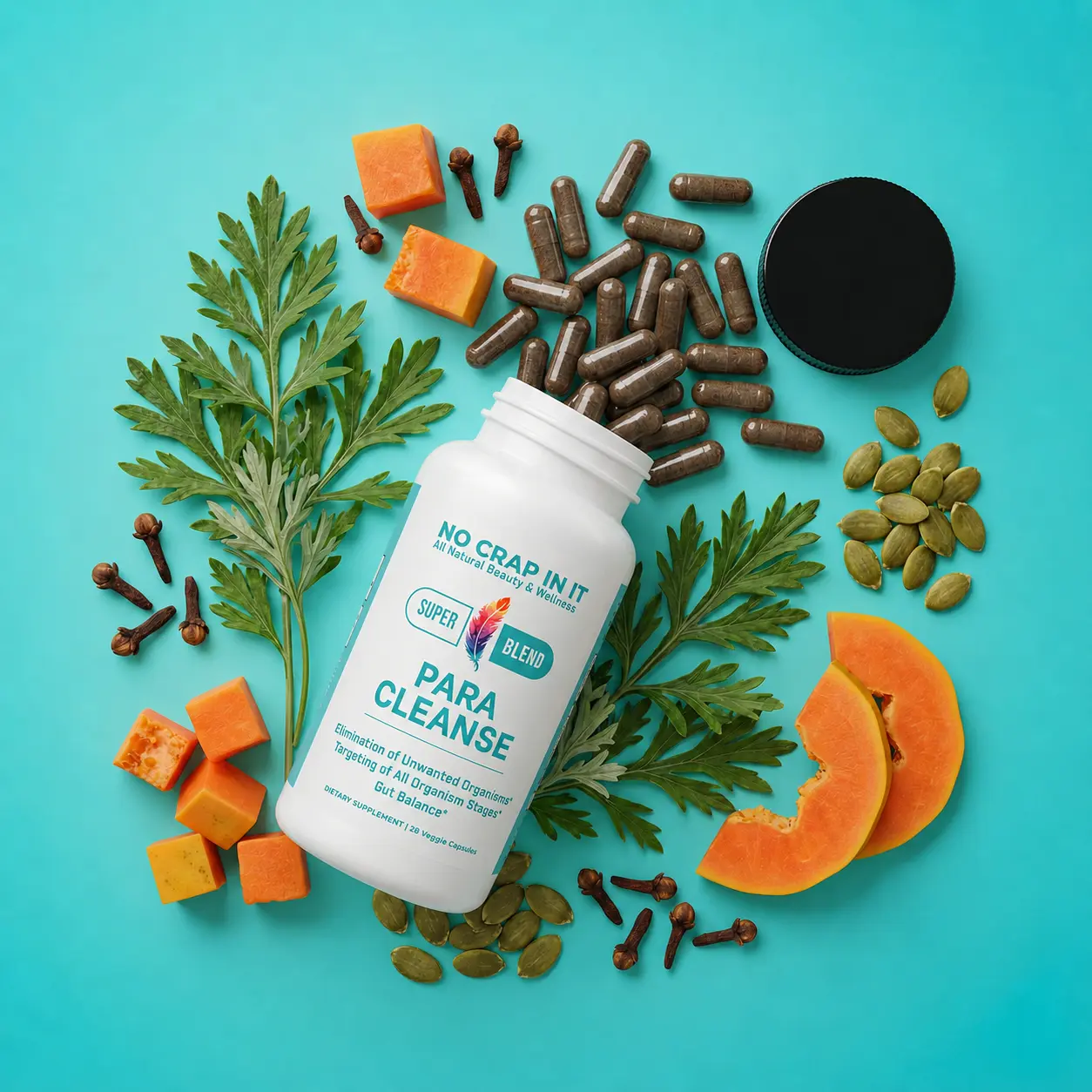 Para Cleanse Herbal Gut Support l Wormwood, Cloves, Black Walnut Hull, Pumpkin and Papaya Seeds l 4 Week Cleanse