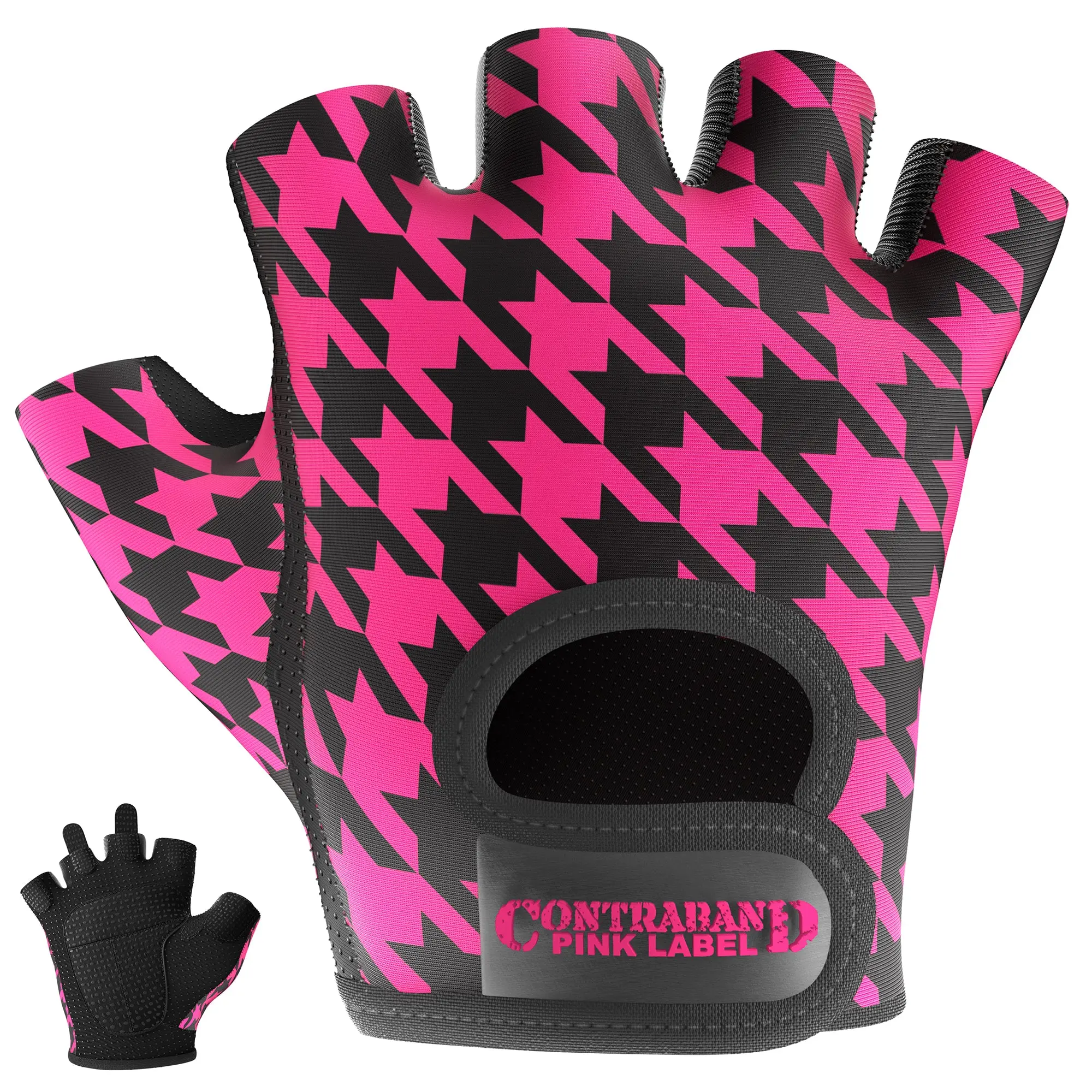 Contraband Pink Label 5257 Women's Design Series Houndstooth Print Lifting Work Gloves (2 Gloves), Lightweight Breathable for Yoga, Paddle Boarding, Sailing, Rowing, Medium Padded Griplock Padding