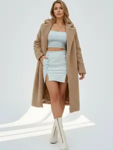 Women's Teddy Faux Fur Coat, Elegant Casual Long Sleeve Lapel Jacket, Fall Winter Outerwear, Daily Wear Fashionable Women's Clothing