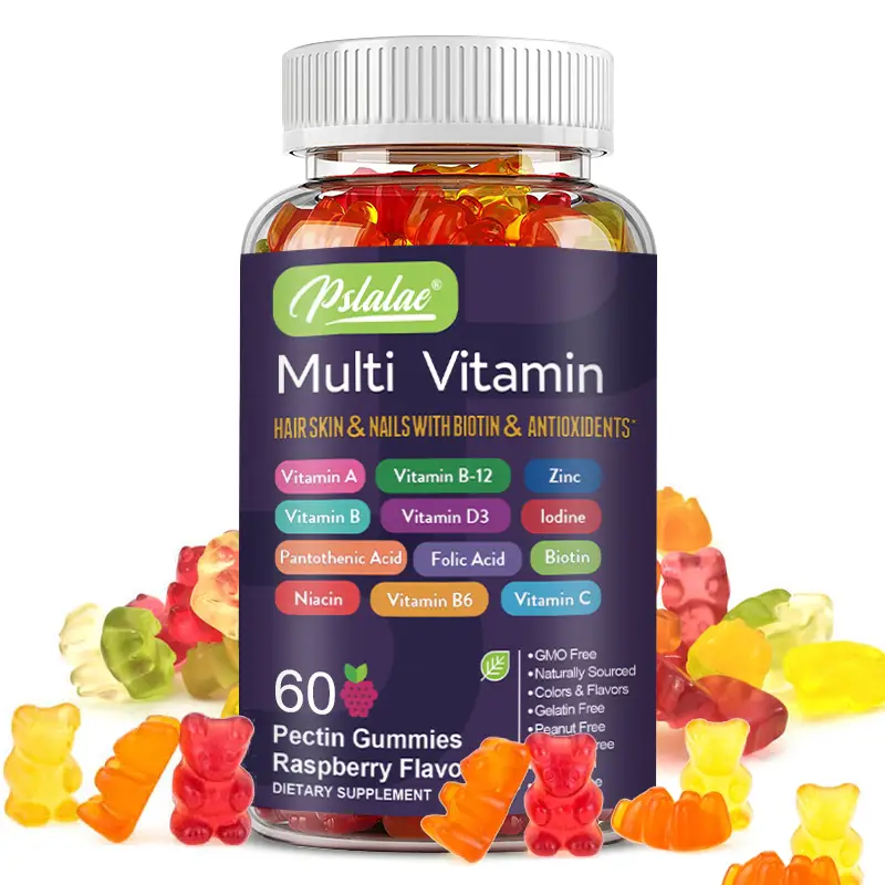 Pslalae - Multivitamin Complex Gummies - Glucose Syrup, Sucrose, Purified Water, Pectin - Improves Skin, Hair and Nails with Biotin and Antioxidants -
