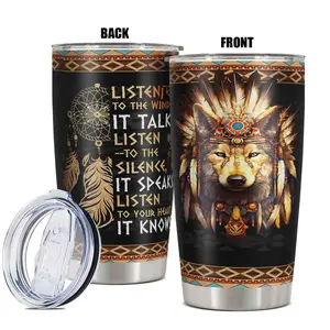 20oz Tumbler, 1 Count Native-american Style Traditional Headdress Funny Print Insulated and Durable Cup, Gift for Any Occasion, Drinkware