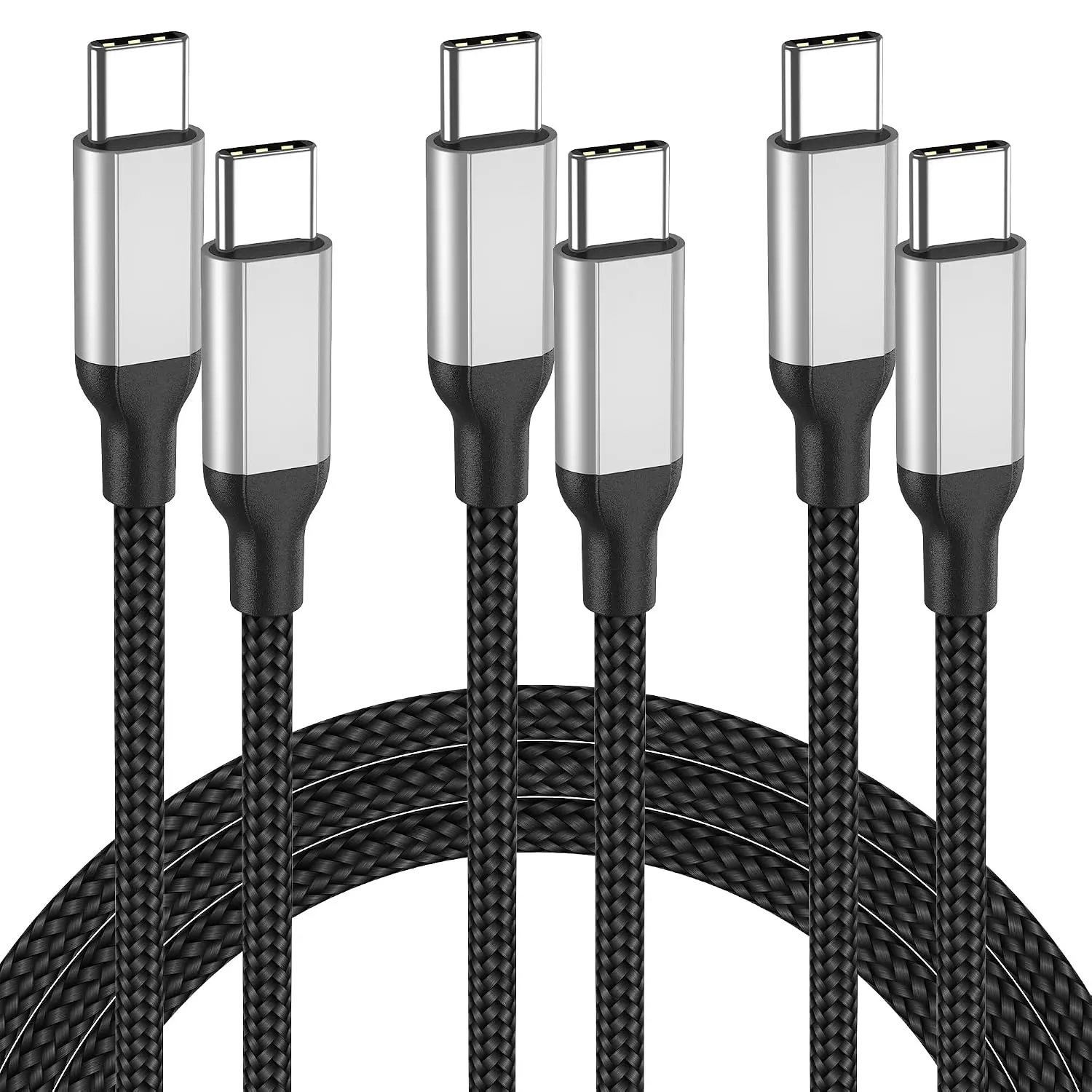 2ft 3 Pack USB C to C Fast Charging Cable for iPhone 17 16 15 Pro Max, 60W Braided USB-C to USB-C Charger Cord, 2 foot USB 2.0 Type C Charge Cable for iPad Pro Air, Galaxy S24 S23, Note 20, MacBook