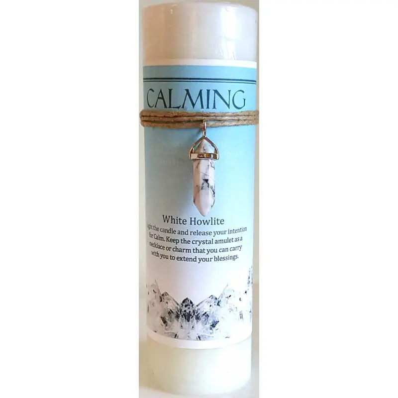 Calming Pillar Candle with White Howlite Pendant — Anxiety Relief Ritual Set