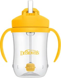 Dr. Brown's Milestones Baby's First Straw Cup, Training Cup with Weighted Straw, 9oz/270mL, Vintage Yellow, BPA Free, 6m+
