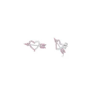 Heart Arrow Pink Crystal White Gold Plated Girl's Stud Earrings Earth2Jane