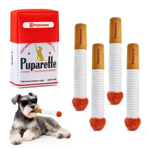 Potaroma 4 Pack Soft Squeaky Plush Dog Puff Sticks with Storage Treat Box, Funny Enrichment Interactive Chew Toys for Gentle Small Medium Dogs, Pet Birthday Gift