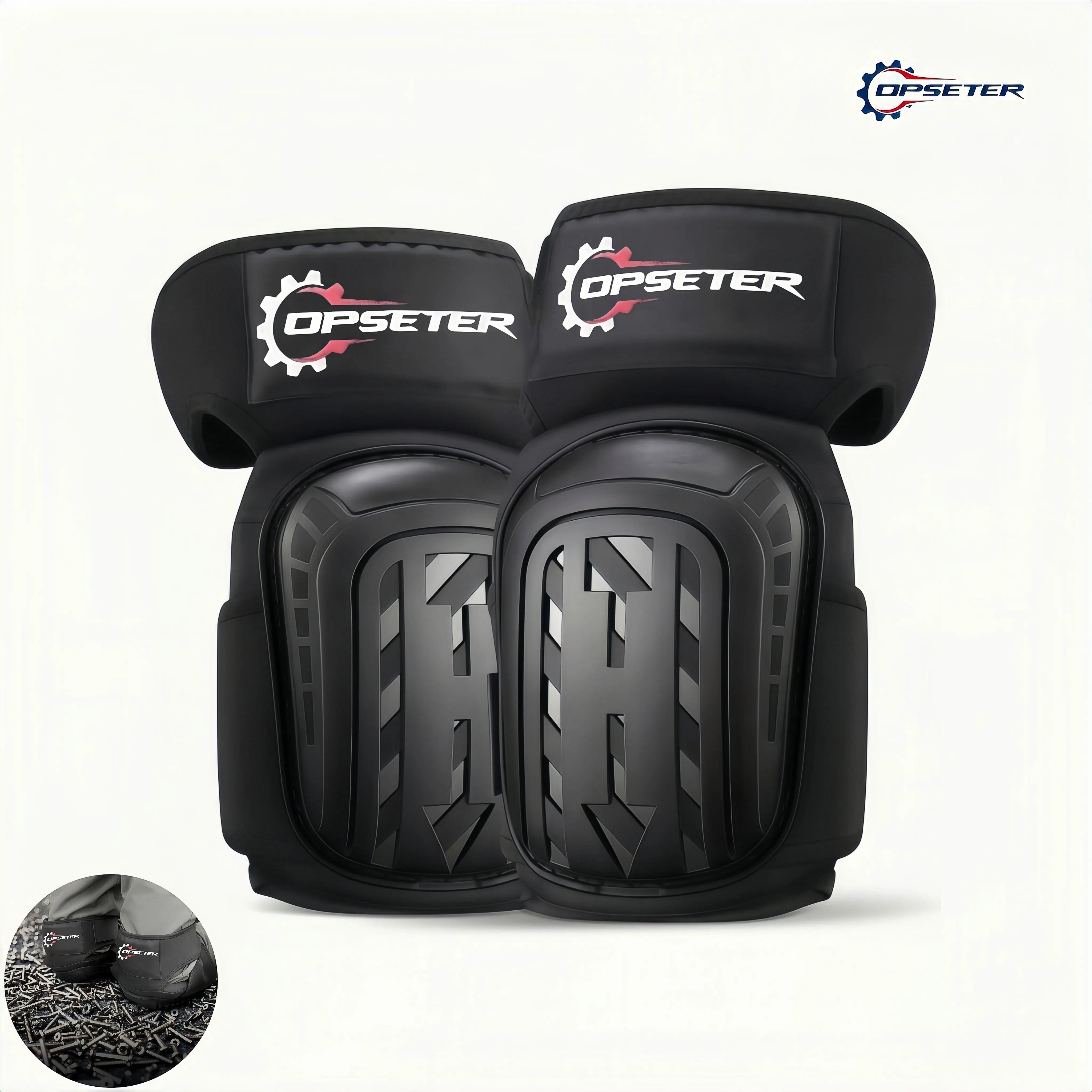 OPSETER Heavy Duty Stretchable Foam Gel Knee Pads for Construction Workers, Adjustable Fit Work Gear for Flooring, Gardeners