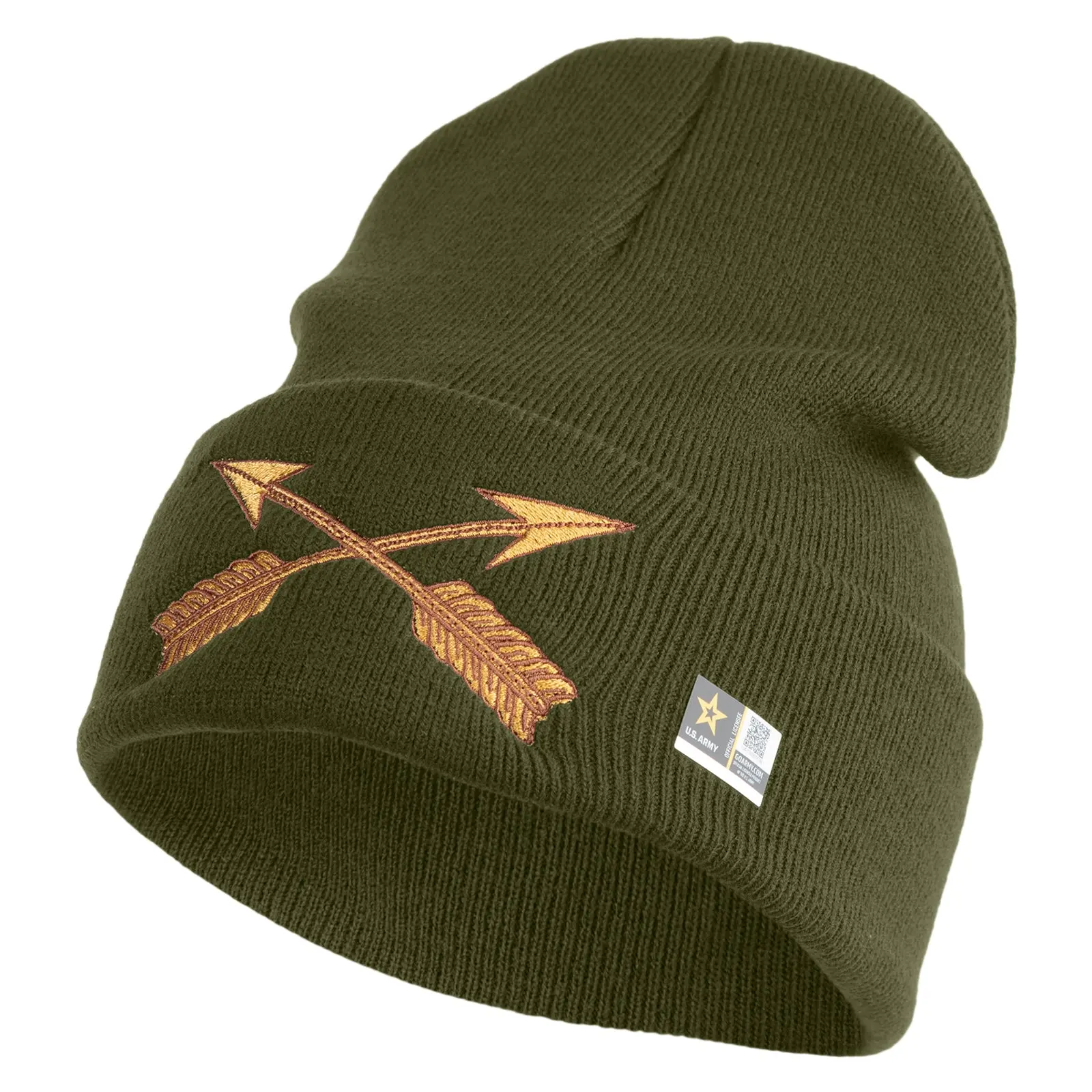 US Army Special Forces Logo Embroidered 12 Inch Solid Knit Cuff Long Beanie