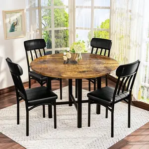 5-Piece Kitchen   ,    For 4, Rounded  Room    Four  And Wooden  Tops     Backrest For Small Spaces,  Or Living Room dining table set with Chairs White Glass Door Wardrobe
