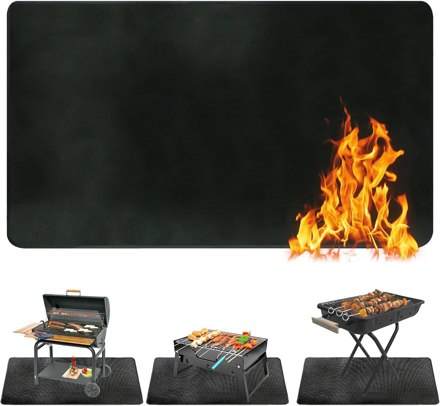 Silicone Under Grill Mat  - Foldable, Fireproof, Waterproof, Grease-Proof, Oil-Proof BBQ Protector Pad for Outdoor BBQ, Indoor Fire Pits - Guards Glass Decks, Patios