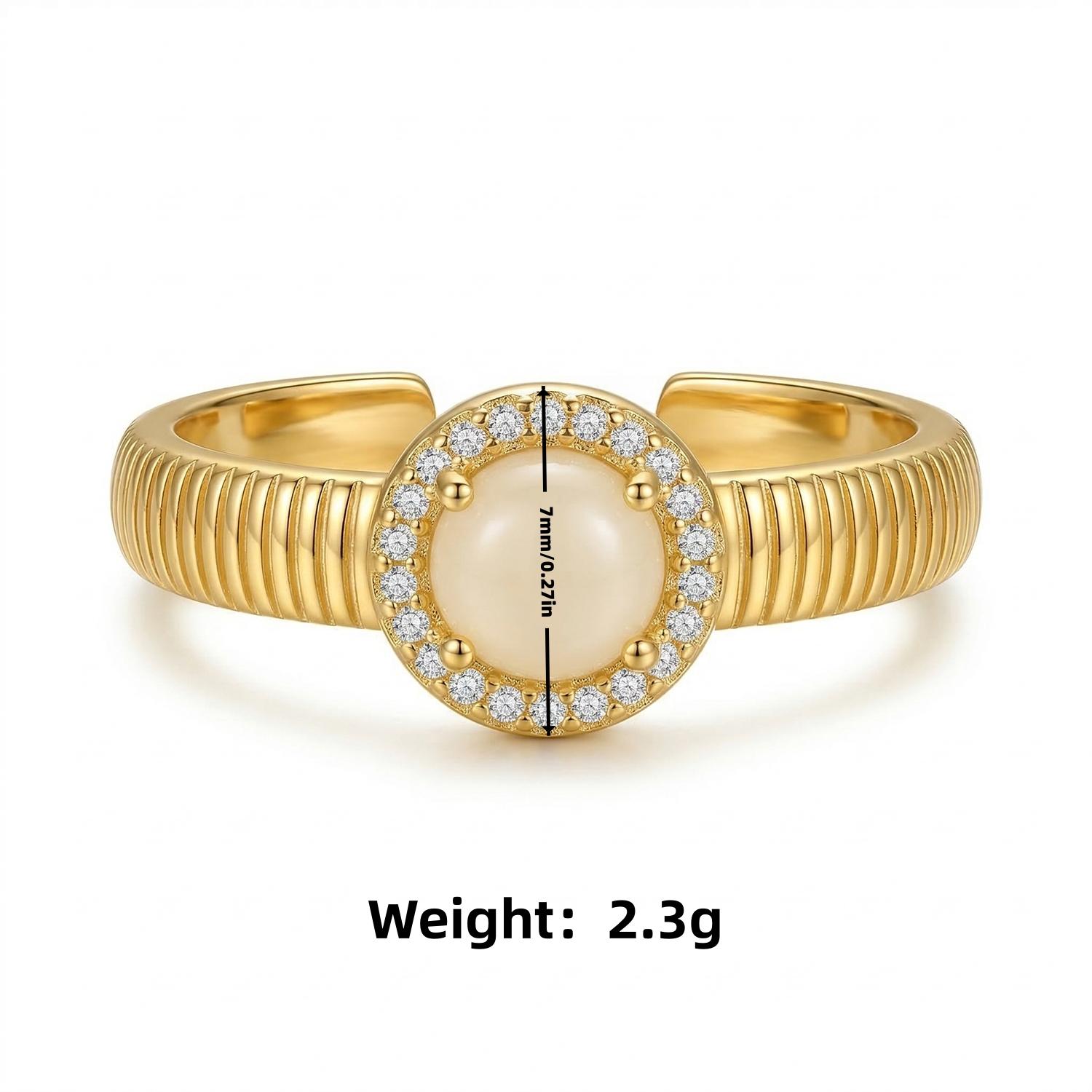 Vintage Round White Stone Halo Open Ring, Retro Ribbed Band Statement Ring, Perfect Gift for Her