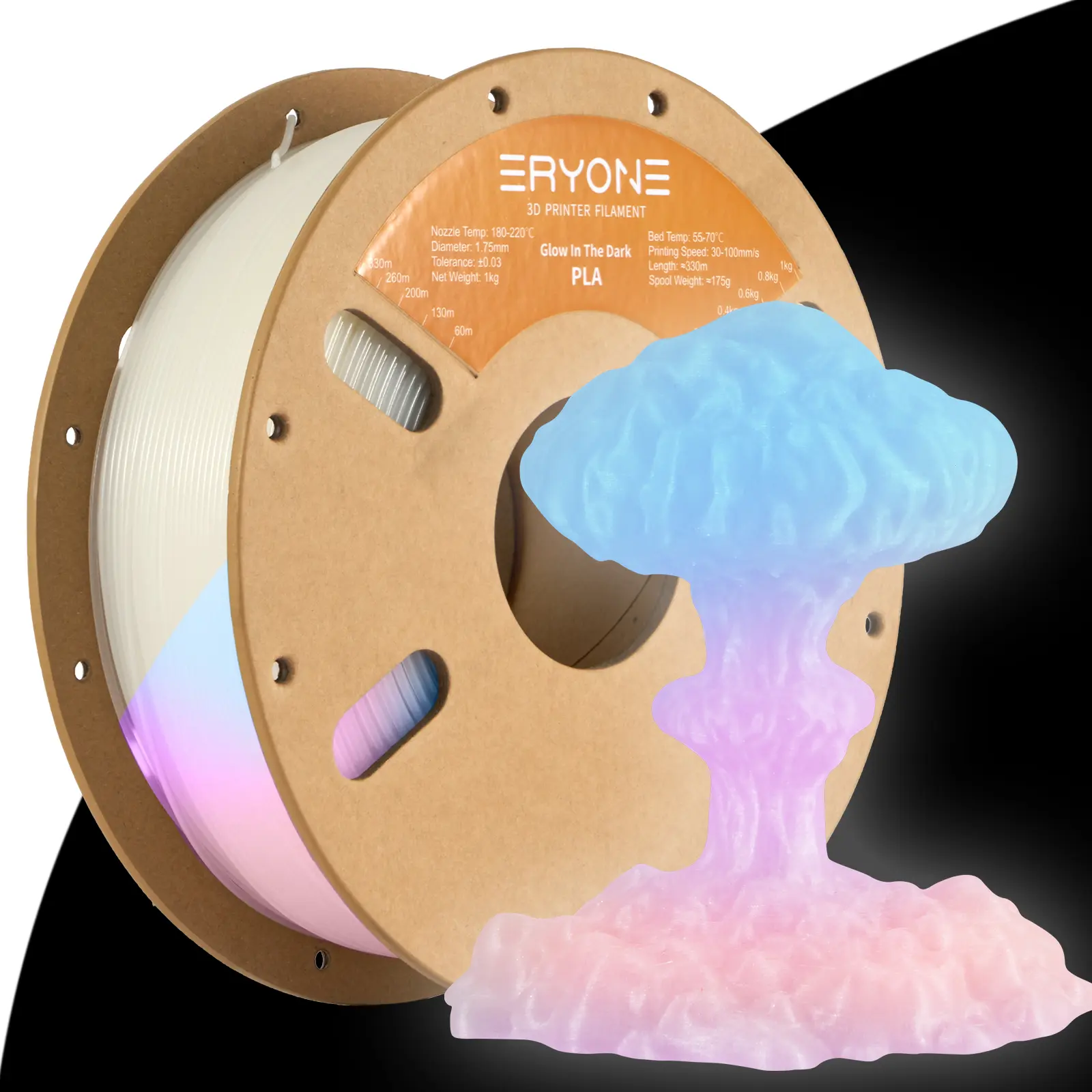 ERYONE Glow in The Dark PLA Filament, 3D Printer Filament  Luminous PLA Filament , Plastic Printing 3d printer budget  filament  1.75mm +/-0.03mm 1kg (2.2lbs)/Spool Phosphorescent Material Phosphorescent Darkness