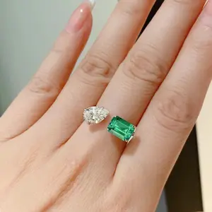 Stylish Green zircon Adjustable Ring for Women – Unique Asymmetric Design, Fashion Jewelry for Daily Wear, Party, Gift for Her, Elegant Accessories