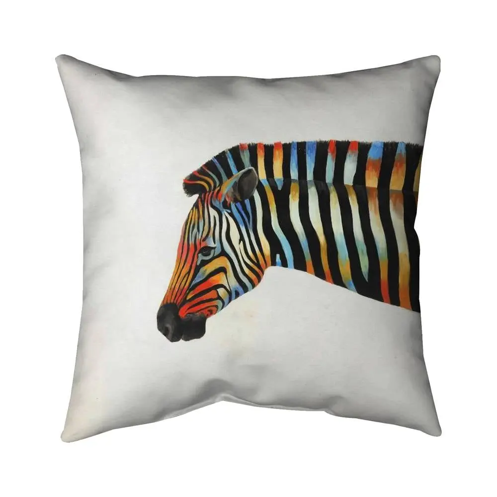 Begin Home Decor 5541-1616-AN262 16x16 in. Decorative Artistic Adventurous Polyester Colorful Zebra Exotic Pillow - Bedroom Decor Textiles & Soft Furnishings Accent, Exotic Look