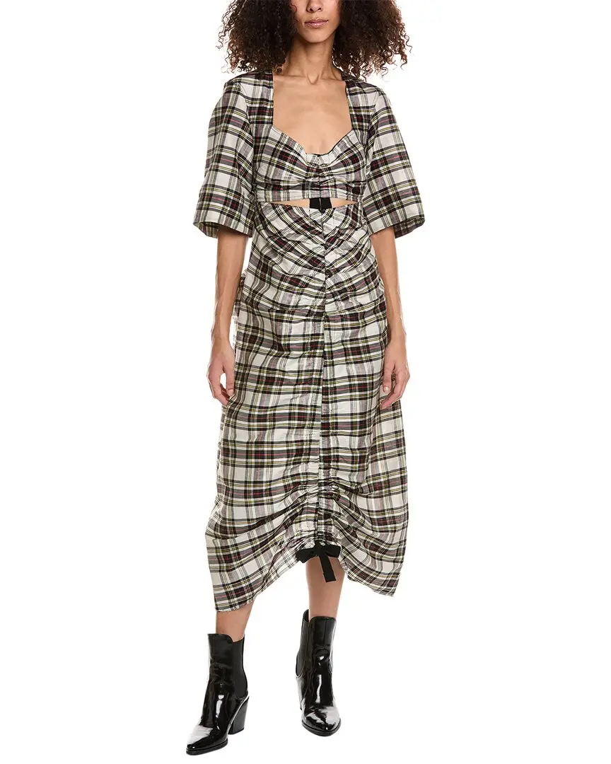 GANNI Cutout Linen & Silk-Blend Maxi Dress
