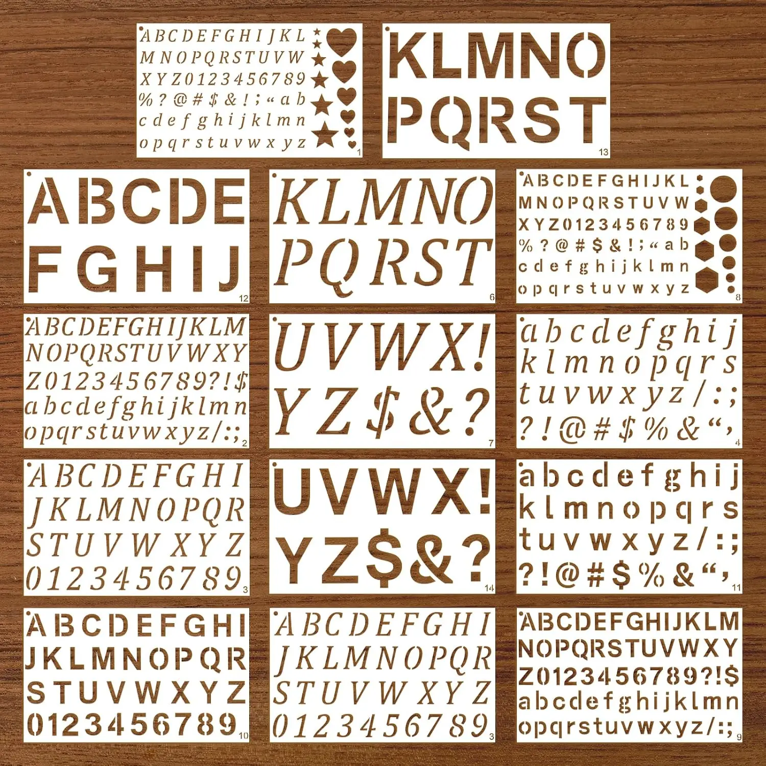 Alphabet & Number Stencils, 14-Pack Durable & Eco-Friendly Stencils for Creative Individuals - 1/2 to 2 Inches Sizes for Effortless DIY Scrapbooking, Stamping, Drawing & Lettering Aids
