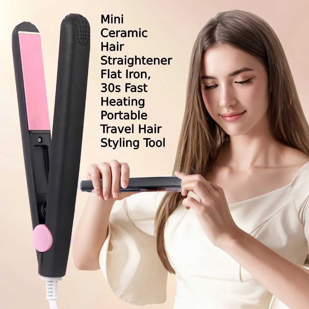 Mini Ceramic Hair Straightener Flat Iron, 30s Fast Heating Portable Travel Hair Styling Tool for Women