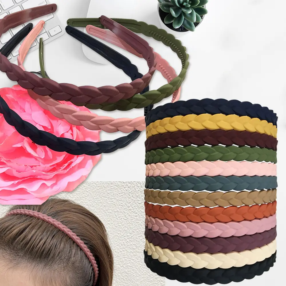 12-Pack Braided Plastic Headbands for Women & Girls, Stylish Hair Bands with Non-Slip Inner Teeth for Day & Evening Wear, 1 Size Fits Most Ages 7+, Teeth Inner, Flexible, 7 & Above, Fashion, One Size, With Teeth Comb