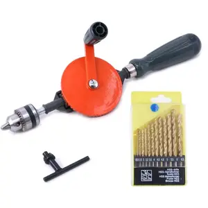 Speedy Hand Drill 1/4-Inch Capacity with 13 count Drill Bit Set, Mini Hand Drill Manual  1/4  inch with Finely Cast Steel Double Pinions Design, Chucks and Grip Handle for Woods, Plastics