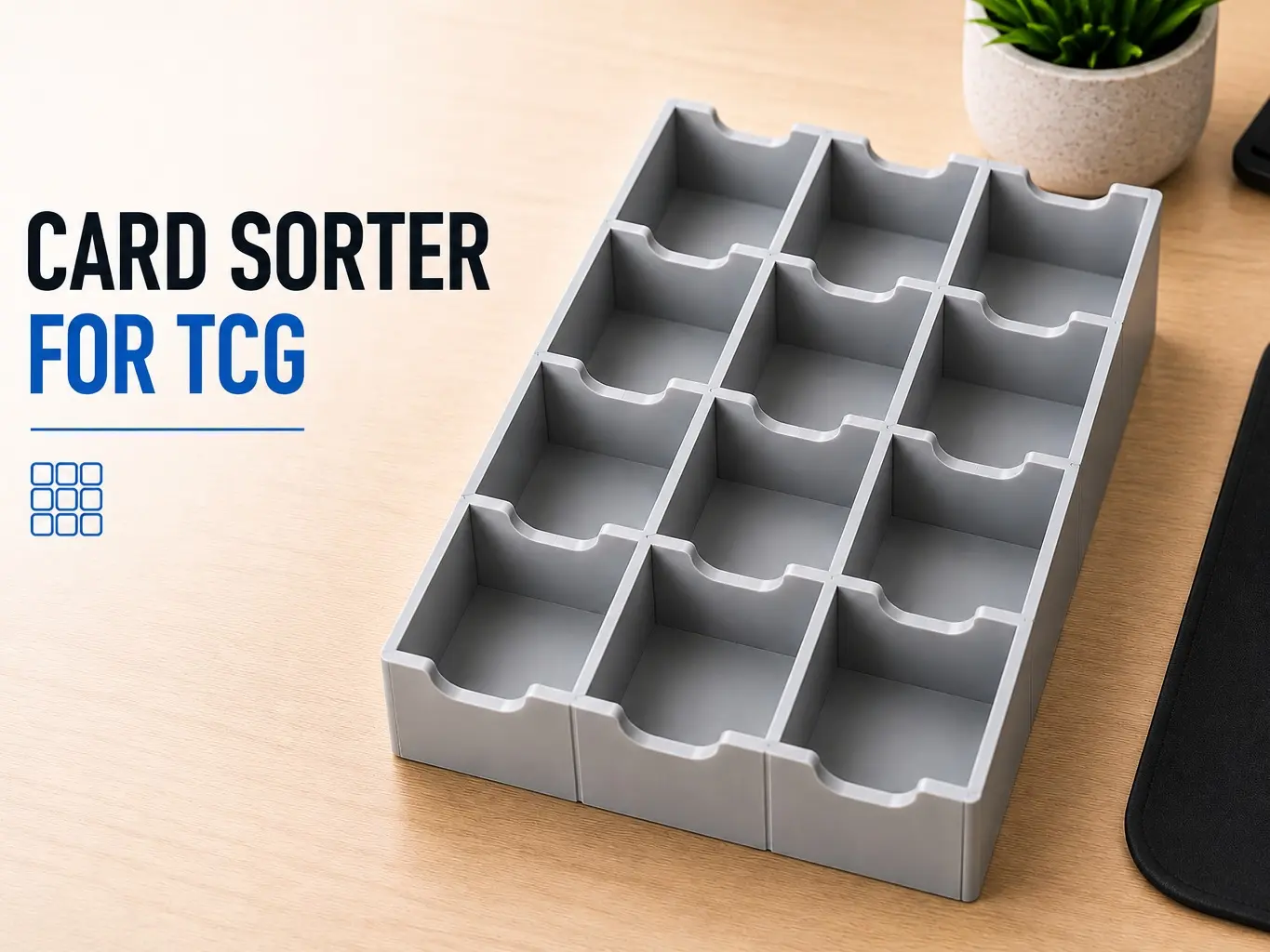 Collector Card Organizing Tray 12 Compartments 3 Wide x 4 Deep Holds Sleeves Top Loaders Durable 3D Printed Construction Ideal for Collectors, Players & Sellers
