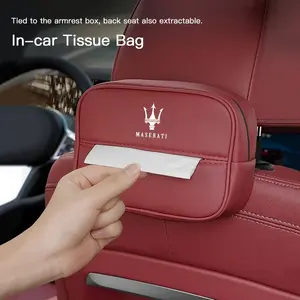 Car Tissue Box Holder Nappa Leather Car Center Console Armrest Napkin Box Sun Visor Backseat Tissue Case with For Maserati Levante Ghibli MC20 Grecale Quattroporte GranTurismo President GranCabrio Coupe Spyde