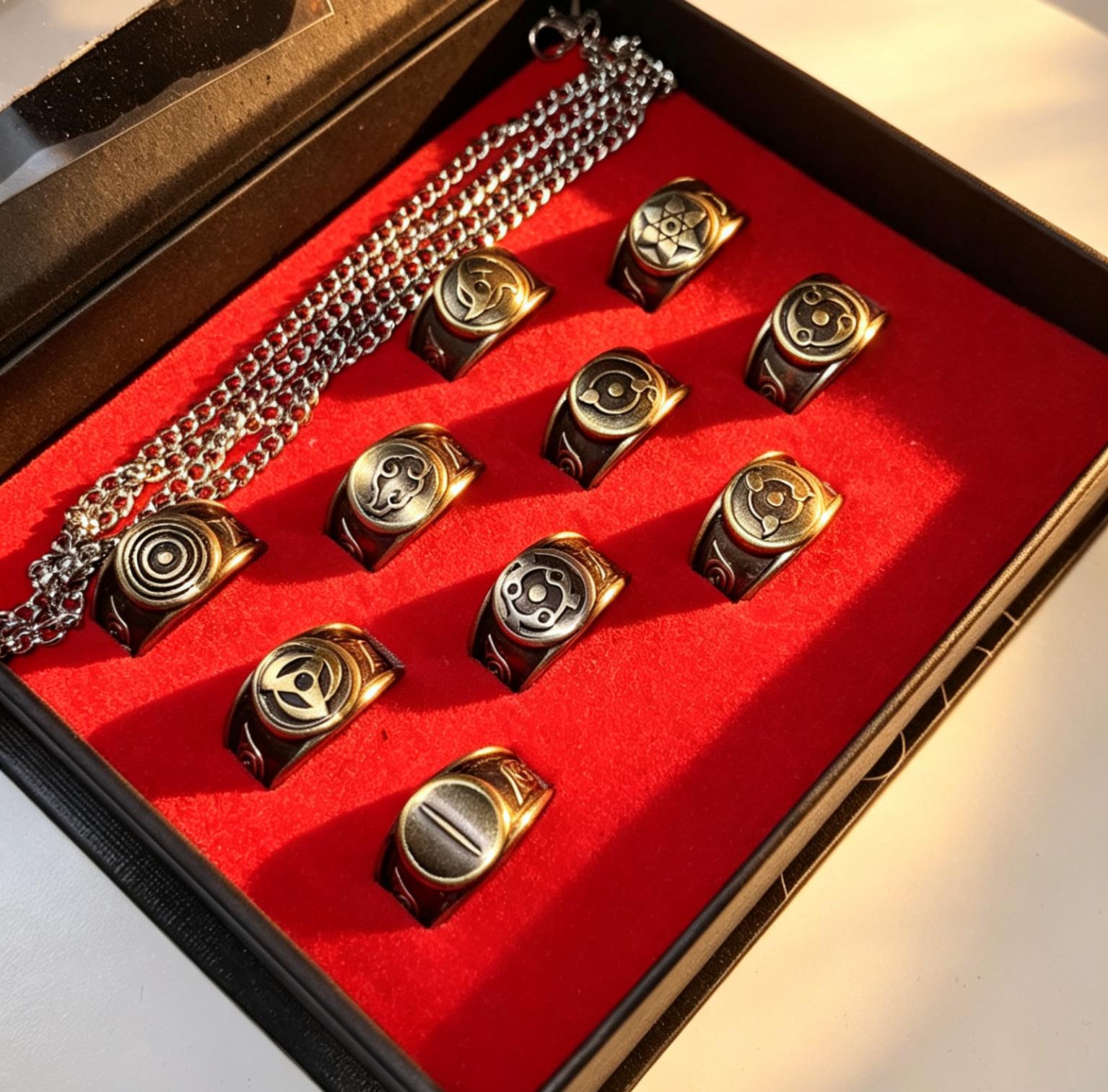 Premium Naruto Akatsuki Rings Set Anime Symbol Rings Collectible Cosplay Jewelry with Gift Box
