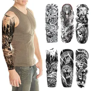 Lion & Tree Pattern Tattoo Sticker, 6 Counts/set Long Lasting Fake Tattoo Sticker, Body Art Sticker for Men & Women, Party Supplies