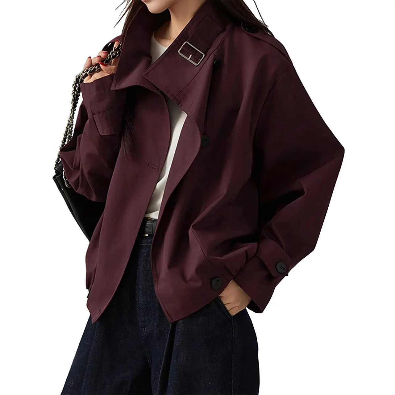 Hixiaohe Jackets for Women Trendy Vintage Trench Coat Turtleneck Crop Jackets with Pockets