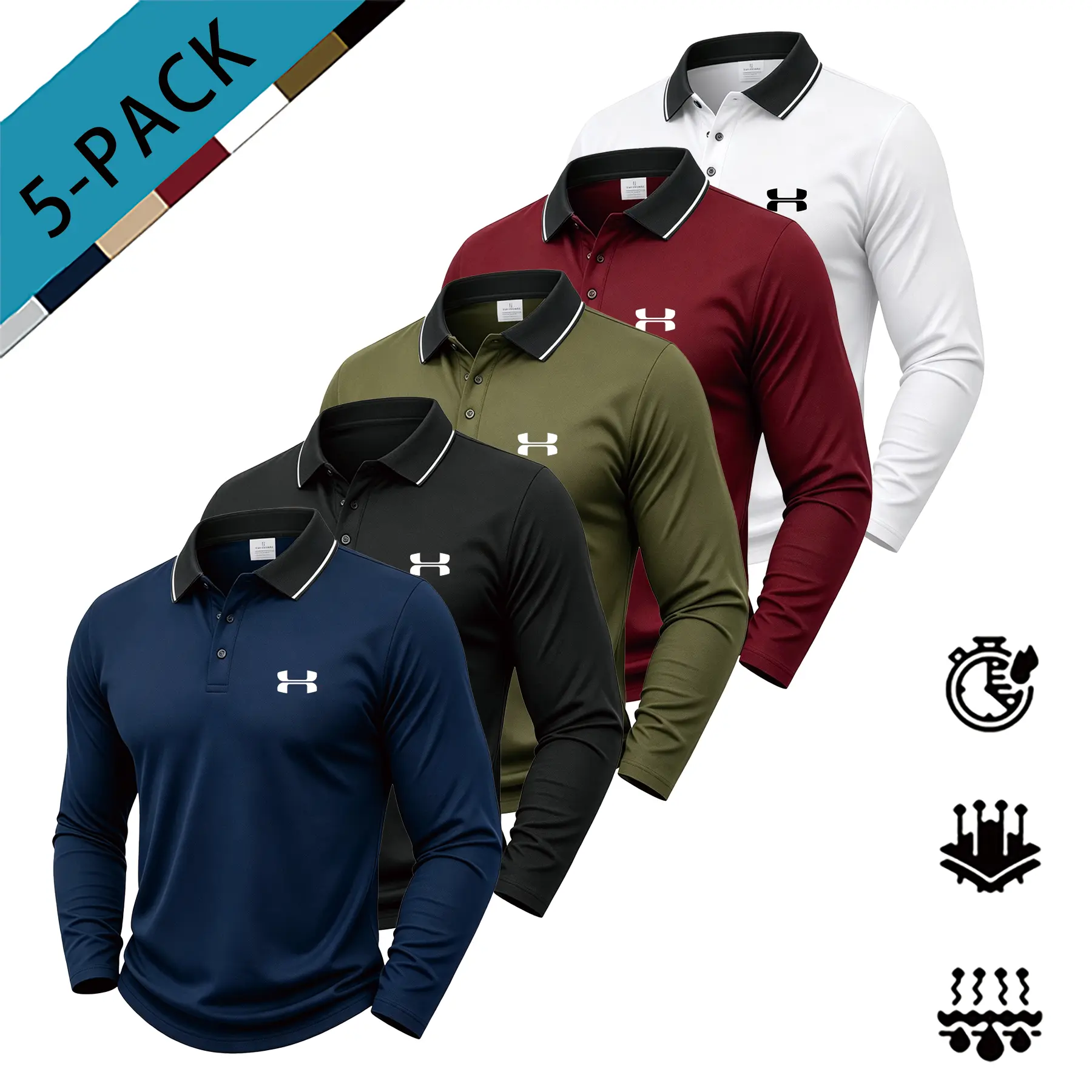 Multi-pack men’s long-sleeve polo shirt, quick-drying athletic casual collared top for golf, running, and business wear#menspolo #longsleeveshirt #mensfashion#casualshirt #athleticshirt #quickdryshirt #golfshirt#tennisshirt #runningshirt #menscasual #stre