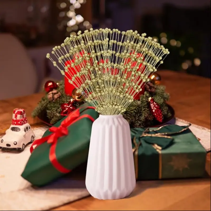 Artificial Glitter Berry Stems Decorations, Christmas Tree Ornaments DIY Home Decoration, Set of 2 Artificial Berries for Holiday Crafts