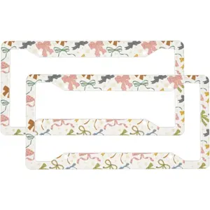 2 Pcs Car License Plate Frames for Women Men - 4 Holes Solid Aluminum Colorful Bow Knots License Plate Cover for Car Accessories for Women Men with Fasteners and Screws ﻿