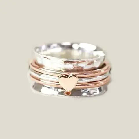 2-Tone Heart Shaped Artificial Gemstone Ring - Unique Rings, Daily Versatile Temperament Niche Personality Design Fashion Jewelry Accessory, Elegant Glittering Ring