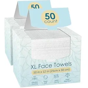 Deal - XL Disposable Face Towels 100 Count (2 Box) 10” x 12” Soft & Skin Friendly Facial Towelettes for Women Cleansing.